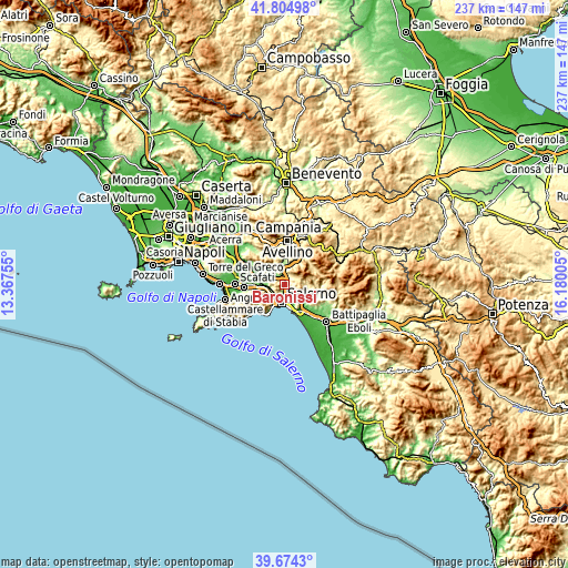 Topographic map of Baronissi