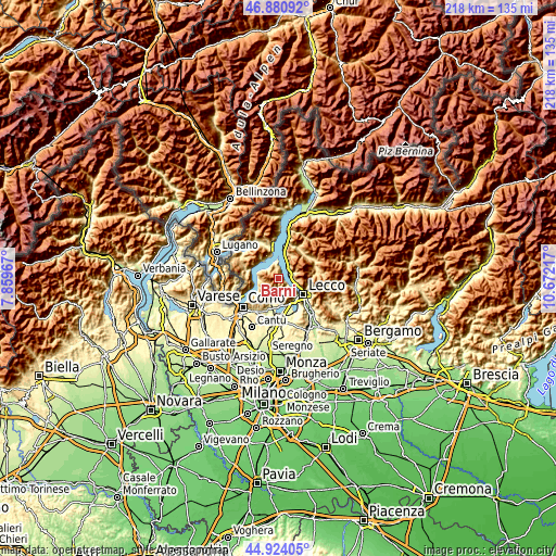 Topographic map of Barni