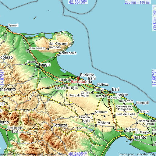 Topographic map of Barletta
