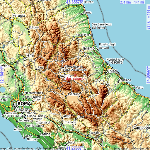 Topographic map of Barisciano