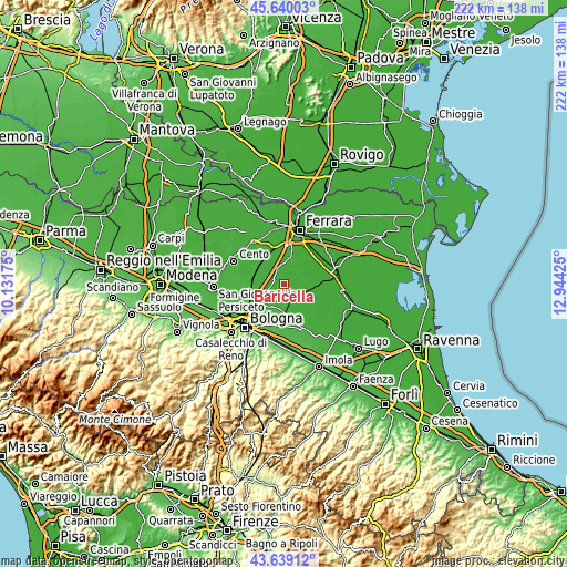 Topographic map of Baricella