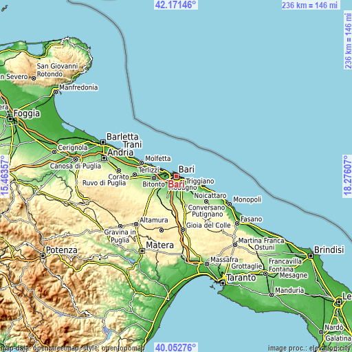 Topographic map of Bari