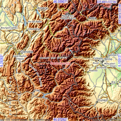 Topographic map of Bardonecchia