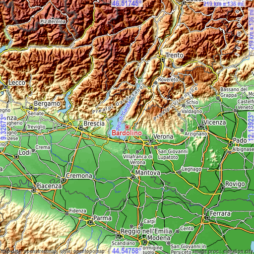 Topographic map of Bardolino