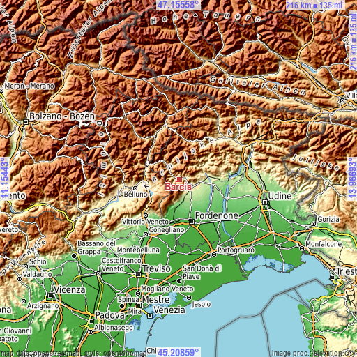 Topographic map of Barcis