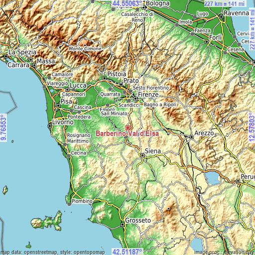 Topographic map of Barberino Val d'Elsa