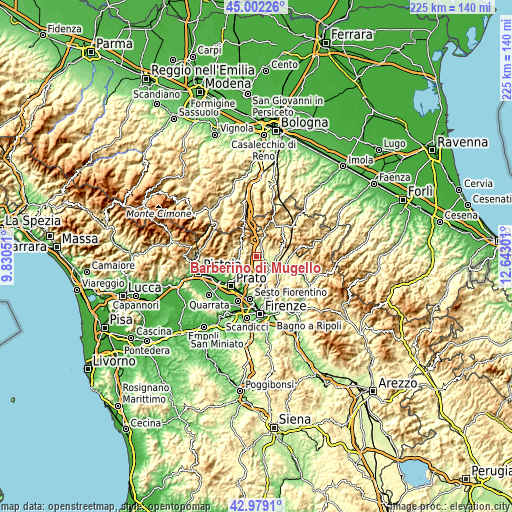 Topographic map of Barberino di Mugello