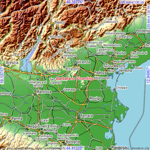Topographic map of Barbarano Vicentino