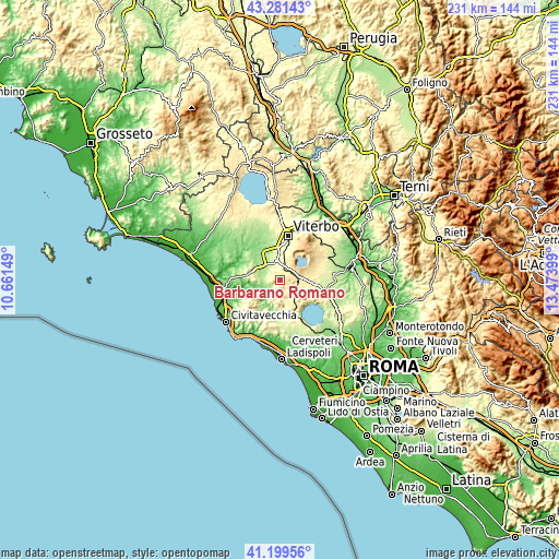Topographic map of Barbarano Romano