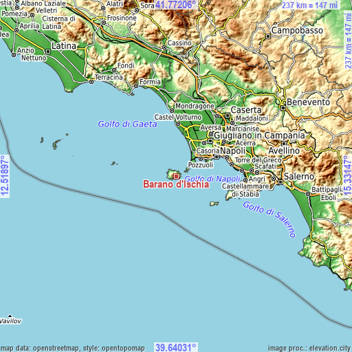 Topographic map of Barano d'Ischia