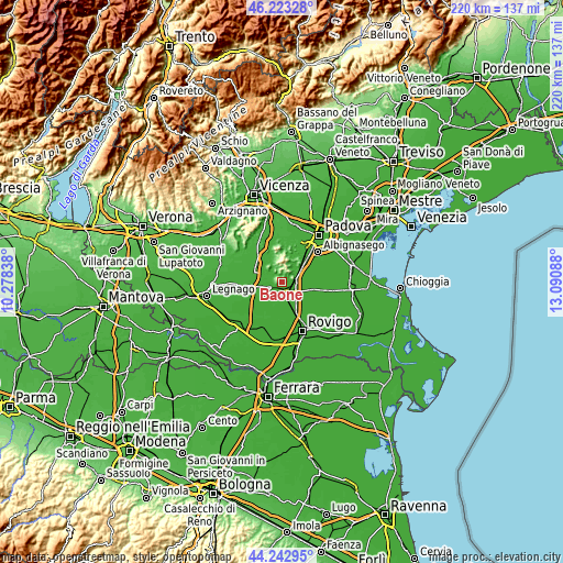 Topographic map of Baone