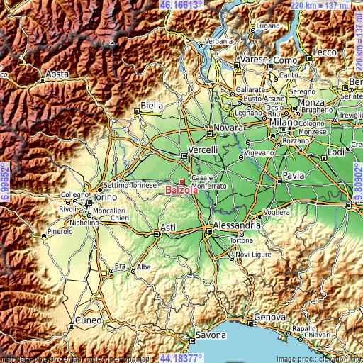 Topographic map of Balzola
