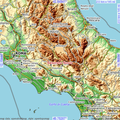 Topographic map of Balsorano Nuovo