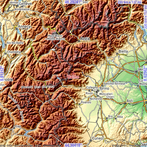 Topographic map of Balme