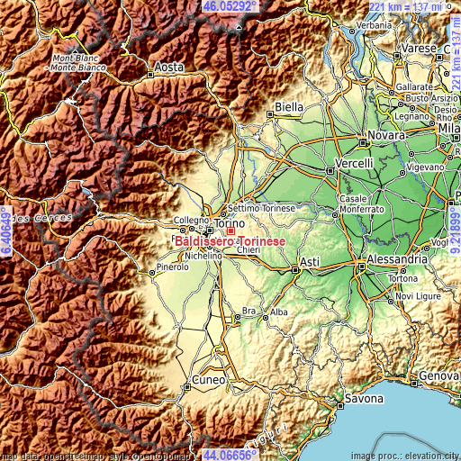 Topographic map of Baldissero Torinese