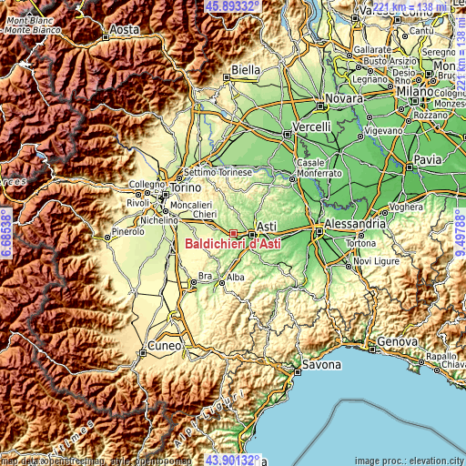 Topographic map of Baldichieri d'Asti