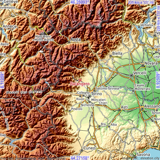 Topographic map of Balangero