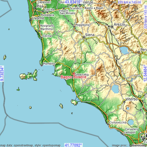 Topographic map of Bagno Roselle