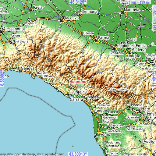 Topographic map of Bagnone