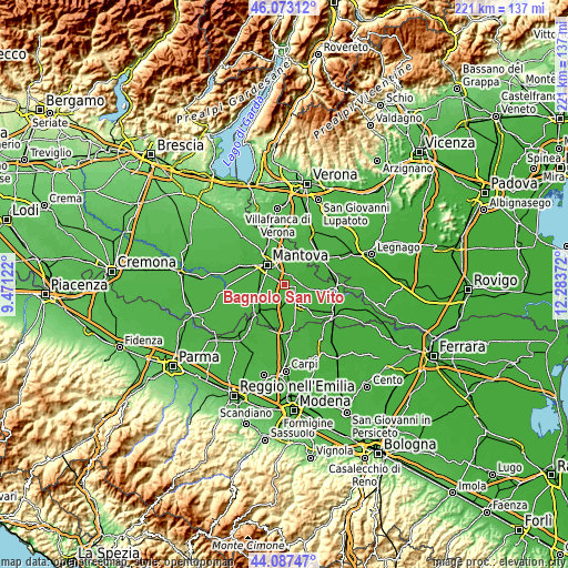 Topographic map of Bagnolo San Vito