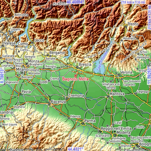 Topographic map of Bagnolo Mella