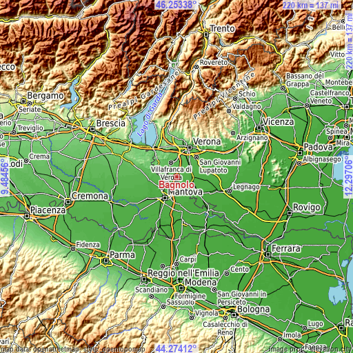 Topographic map of Bagnolo