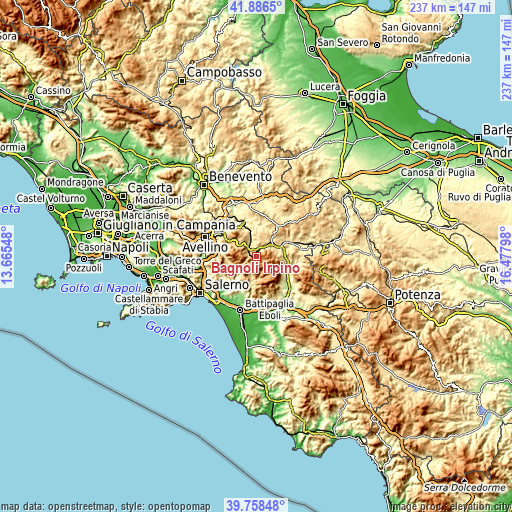 Topographic map of Bagnoli Irpino