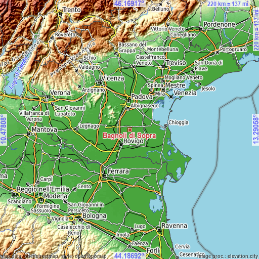 Topographic map of Bagnoli di Sopra