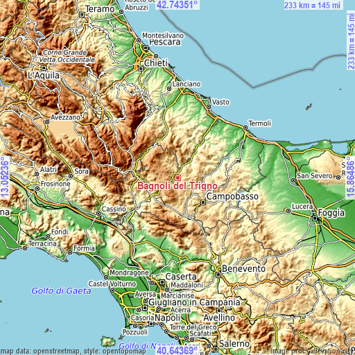 Topographic map of Bagnoli del Trigno