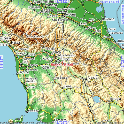 Topographic map of Bagno a Ripoli