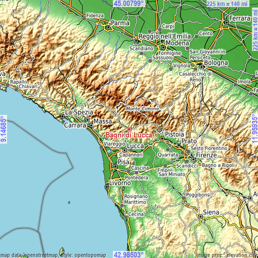 Topographic map of Bagni di Lucca