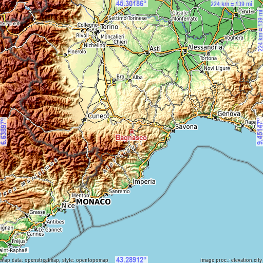 Topographic map of Bagnasco