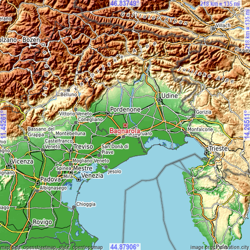 Topographic map of Bagnarola