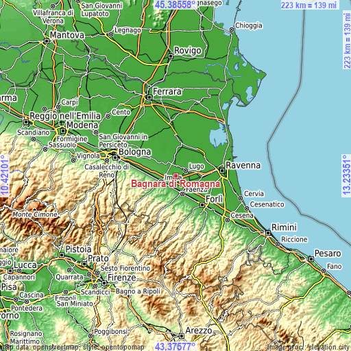 Topographic map of Bagnara di Romagna