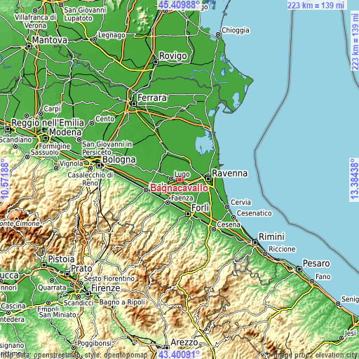 Topographic map of Bagnacavallo