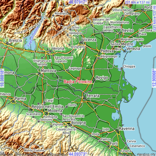 Topographic map of Badia Polesine