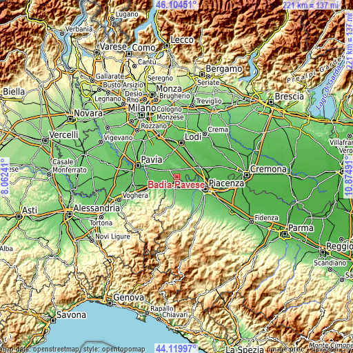 Topographic map of Badia Pavese