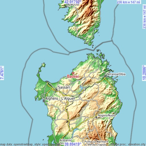 Topographic map of Badesi