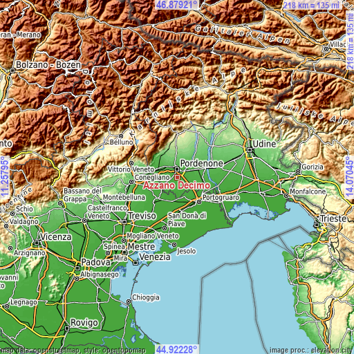 Topographic map of Azzano Decimo