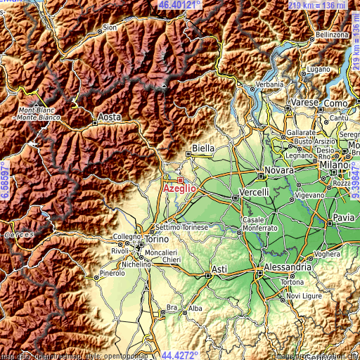 Topographic map of Azeglio