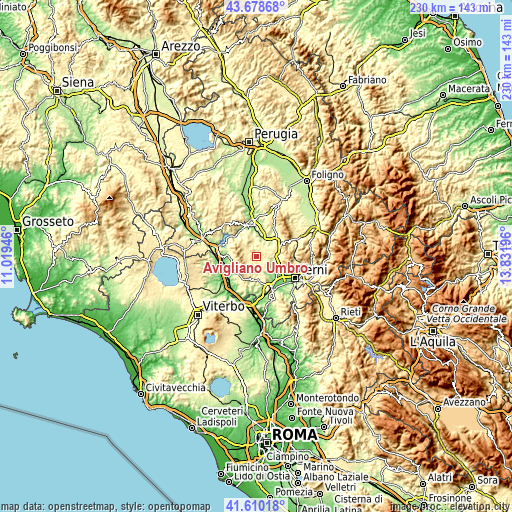 Topographic map of Avigliano Umbro