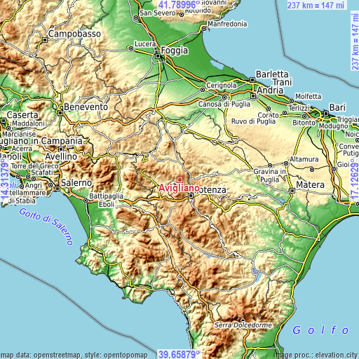Topographic map of Avigliano