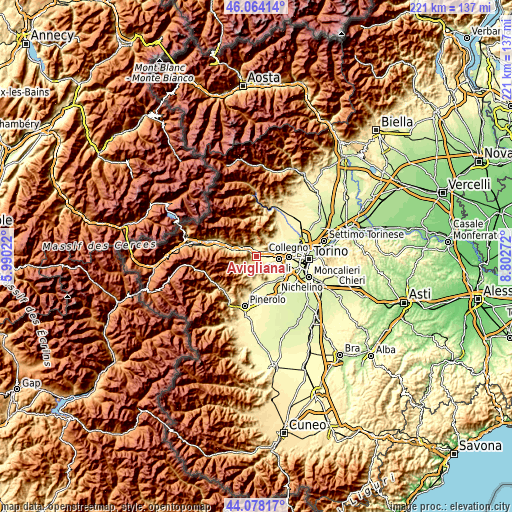 Topographic map of Avigliana