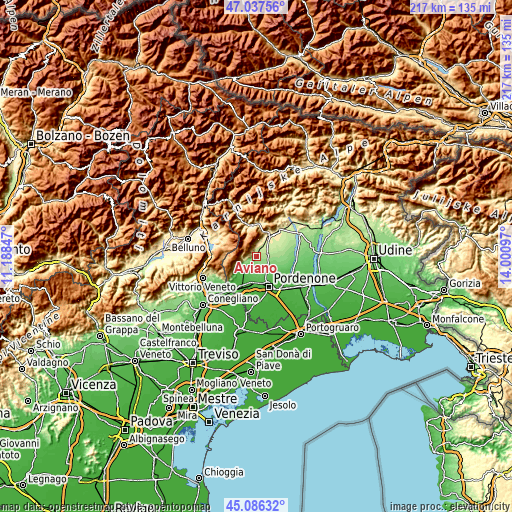 Topographic map of Aviano
