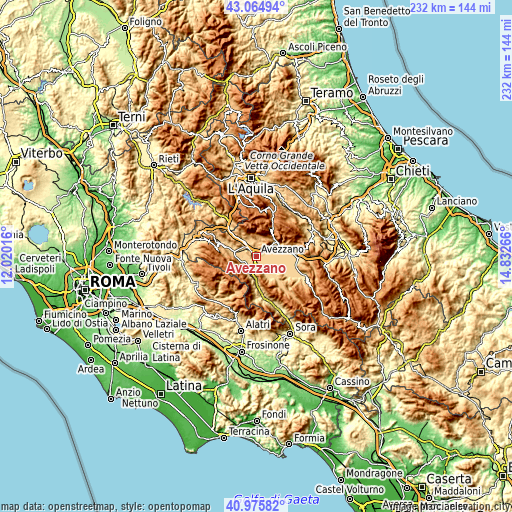 Topographic map of Avezzano