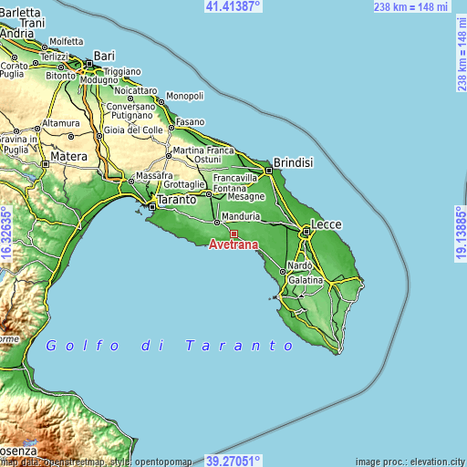 Topographic map of Avetrana