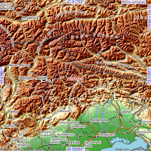 Topographic map of Auronzo