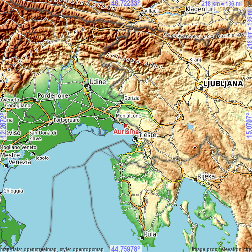 Topographic map of Aurisina
