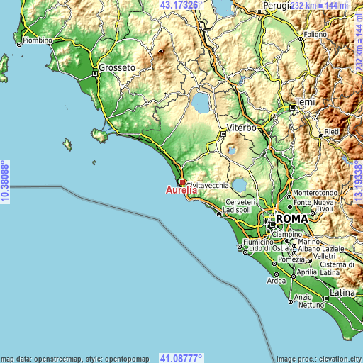 Topographic map of Aurelia