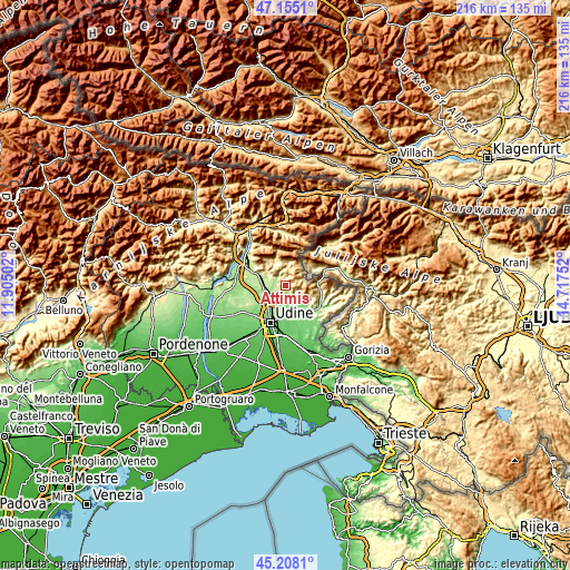 Topographic map of Attimis
